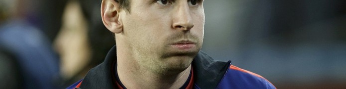 Barcelona's Lionel Messi reacts before his Champions League quarter-final second leg soccer match against Paris St Germain in Barcelona